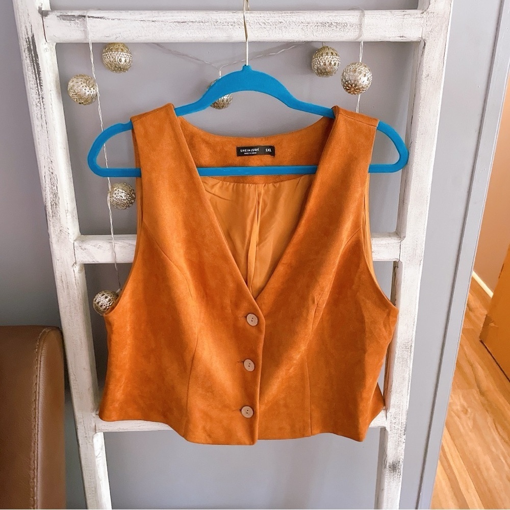 Shein Brown Suede Button-Up Vest Size 1XL